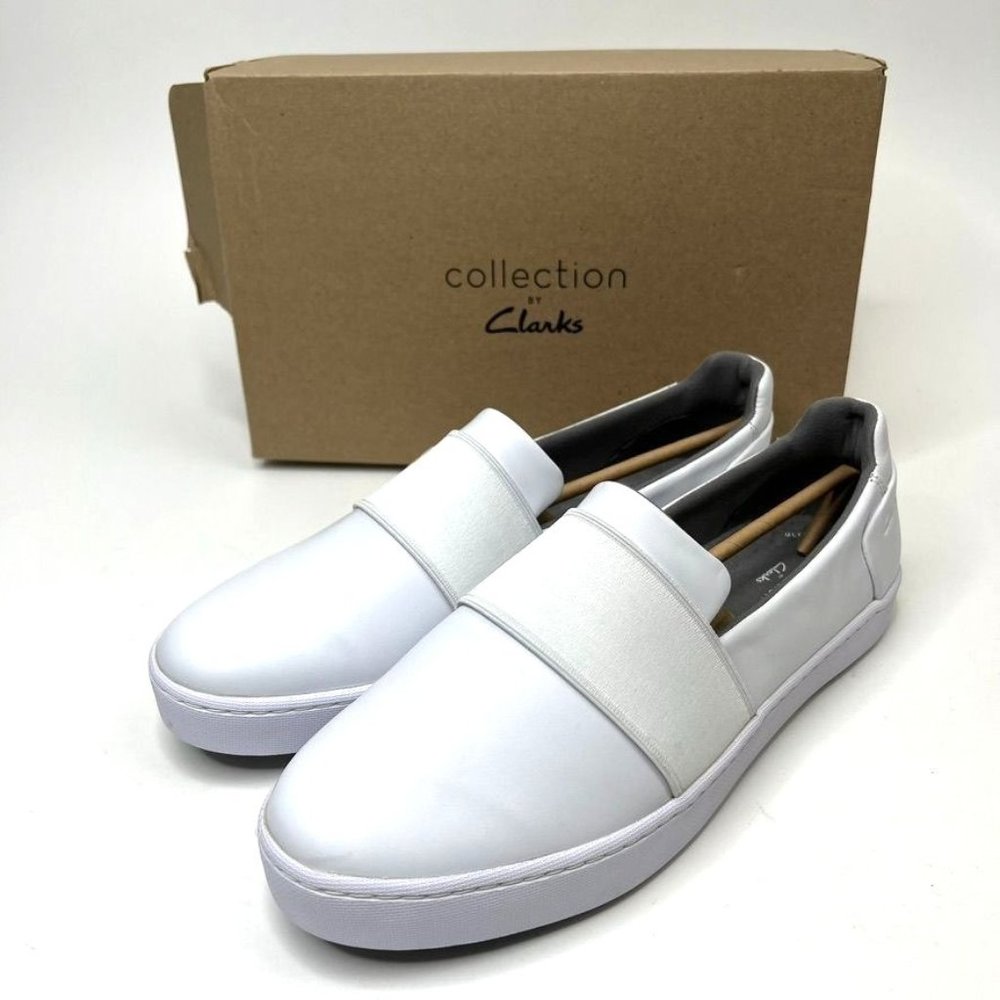Clarks Pawley Wes Slip-On White Leather Sneakers Women's 12 WIDE